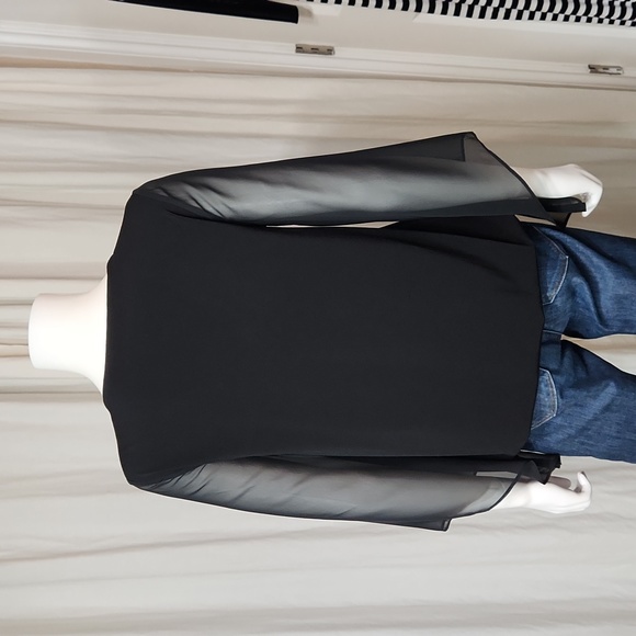 $5☃️Alfani Black Bead Accent Vneck Sheer Sleeves S Flouncy Elastic Waist Hem - Picture 3 of 14